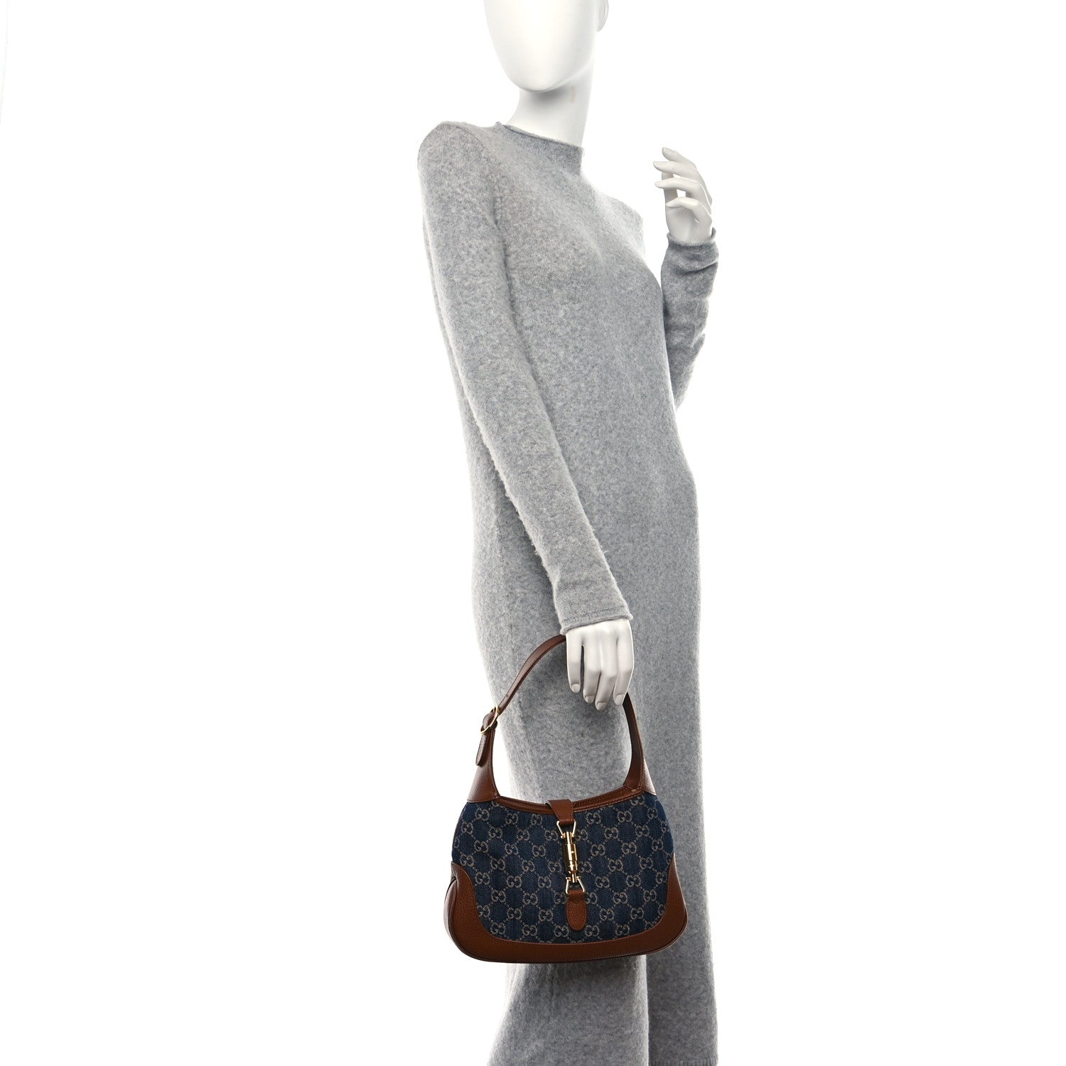 Gucci New Denim GG Monogram Calfskin Small Jackie 1961 Hobo Blue Tea Cuir 2 of 9