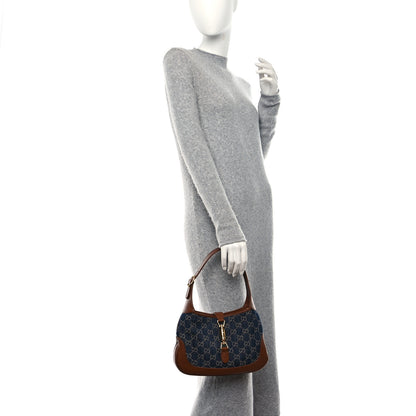 Gucci New Denim GG Monogram Calfskin Small Jackie 1961 Hobo Blue Tea Cuir 2 of 9