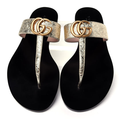 Gucci Nappa Silk Galassia GG Marmont Thong Flat Sandals 38.5 Platino 6 of 11