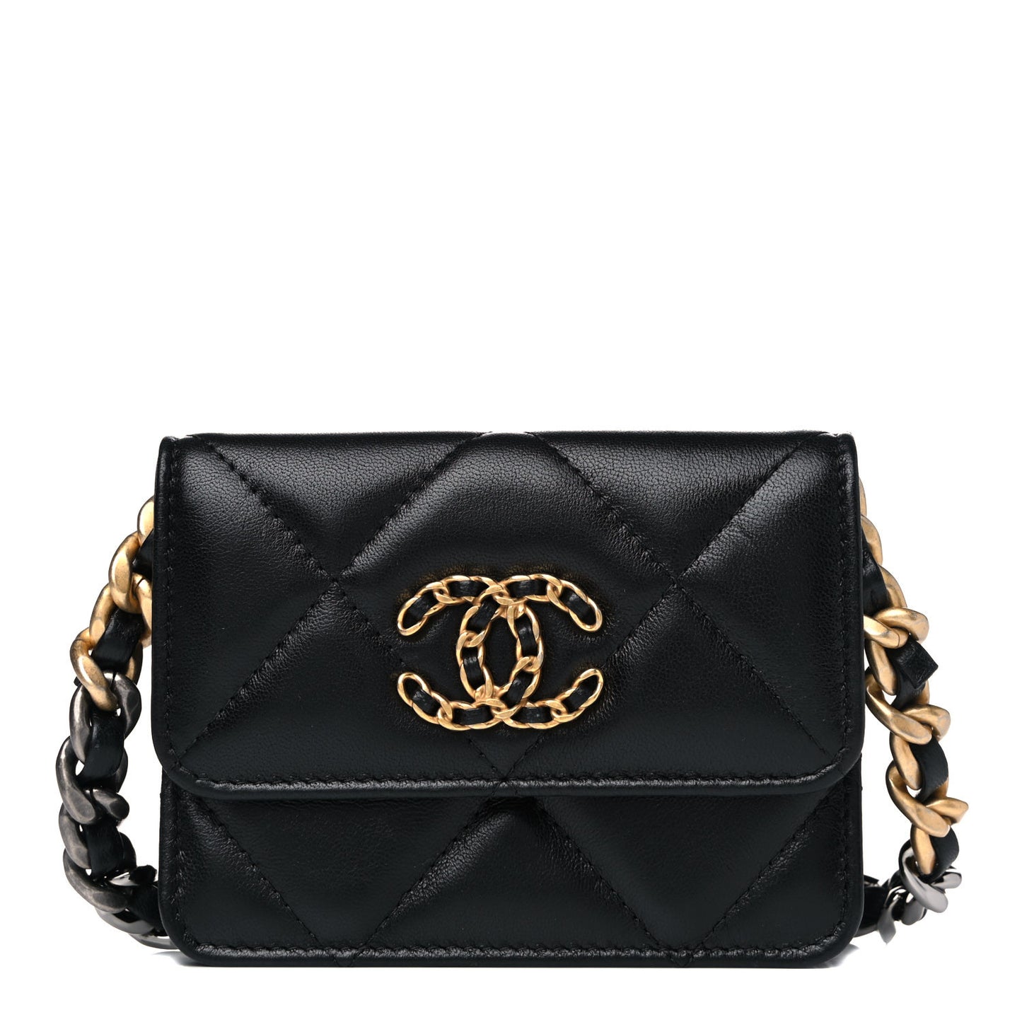 Lambskin Quilted Chanel 19 Flap Belt Bag Black