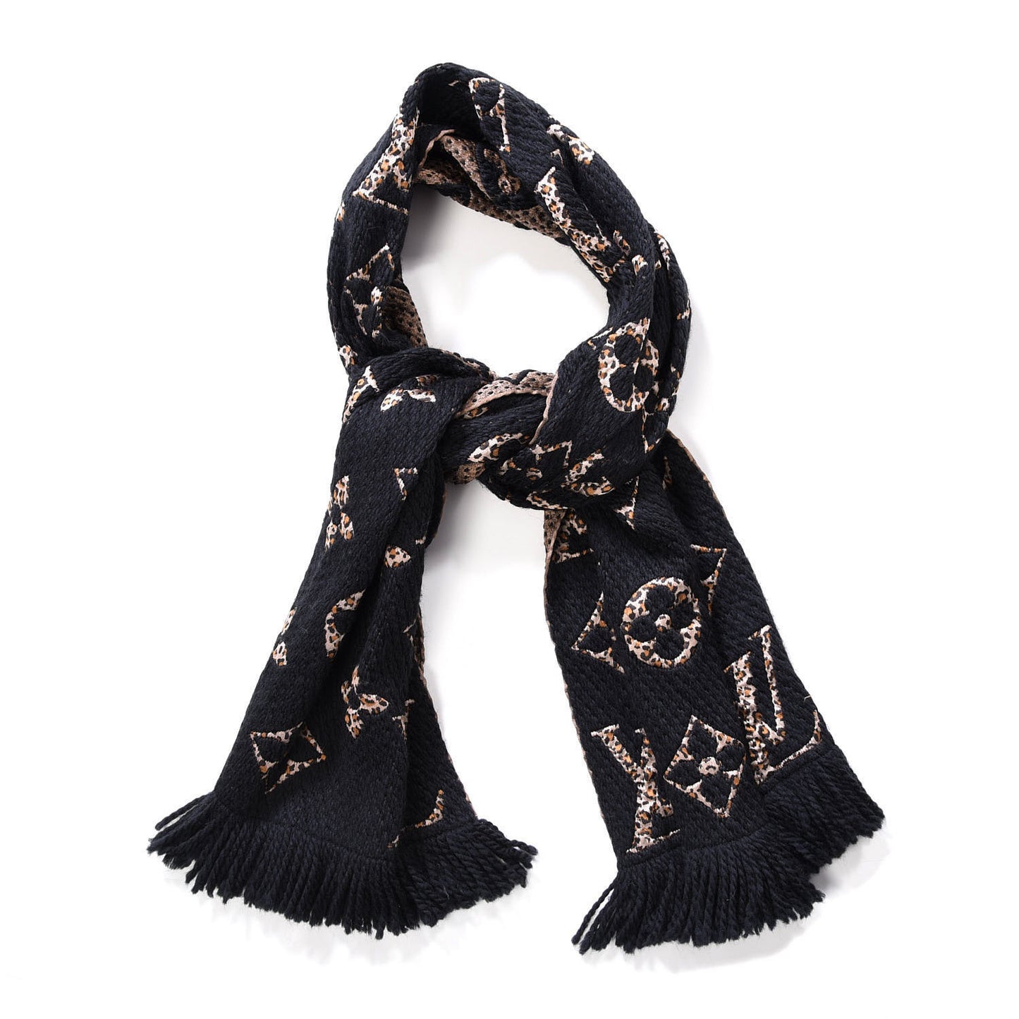 Wool Silk Monogram Giant Jungle Logomania Shine Scarf Black