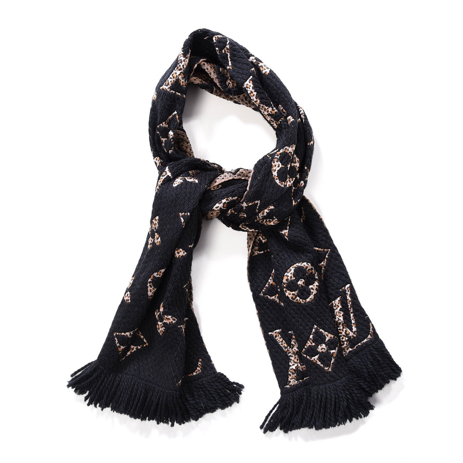 Louis Vuitton Wool Silk Monogram Giant Jungle Logomania Shine Scarf Black 1 of 3