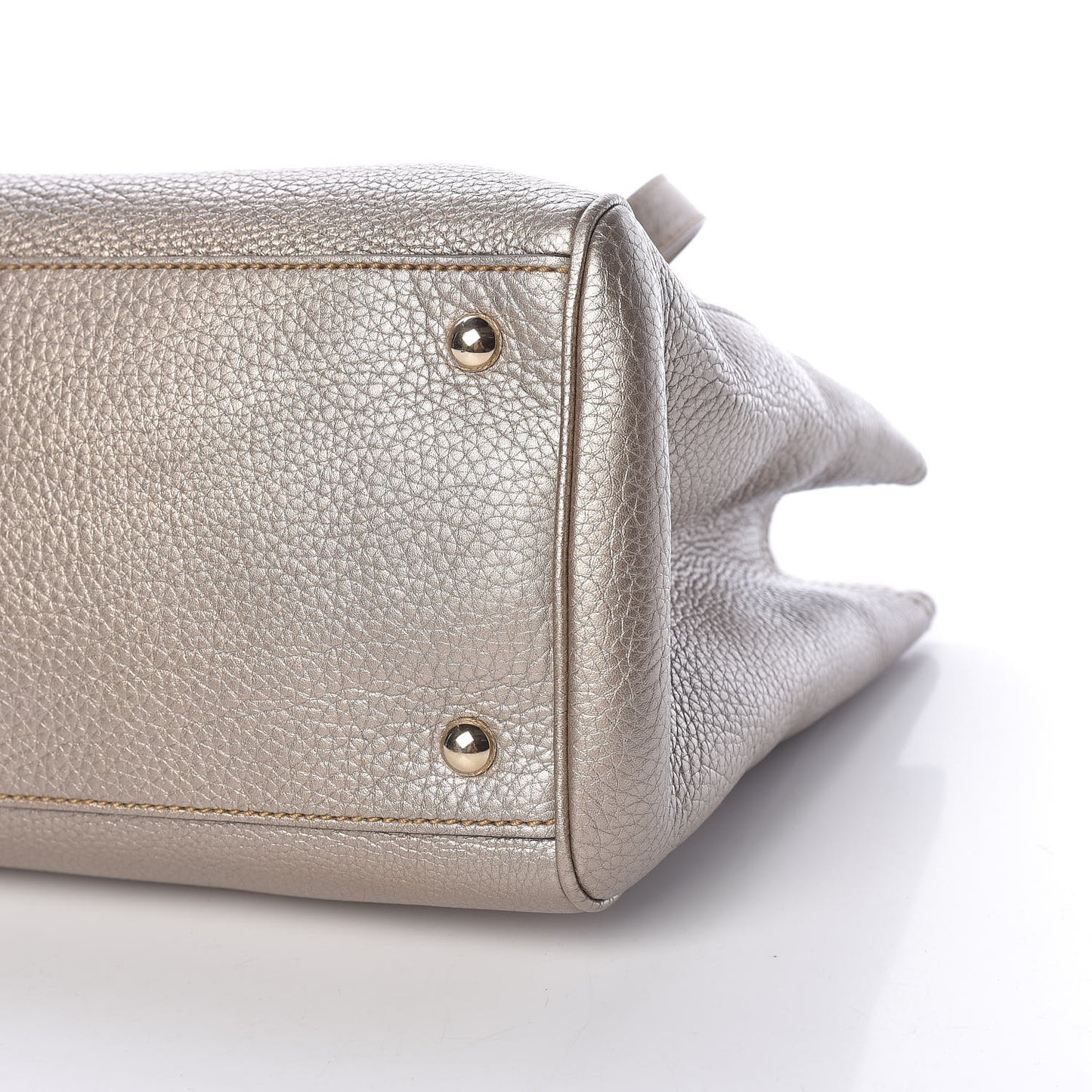 Metallic Pebbled Calfskin Medium Bamboo Shopper Tote Golden Beige