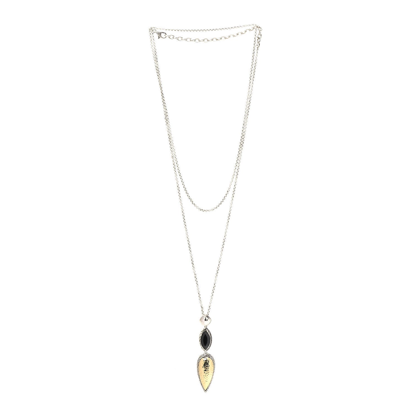 Sterling Silver 18K Yellow Gold Onyx Classic Chain Drop Pendant Necklace