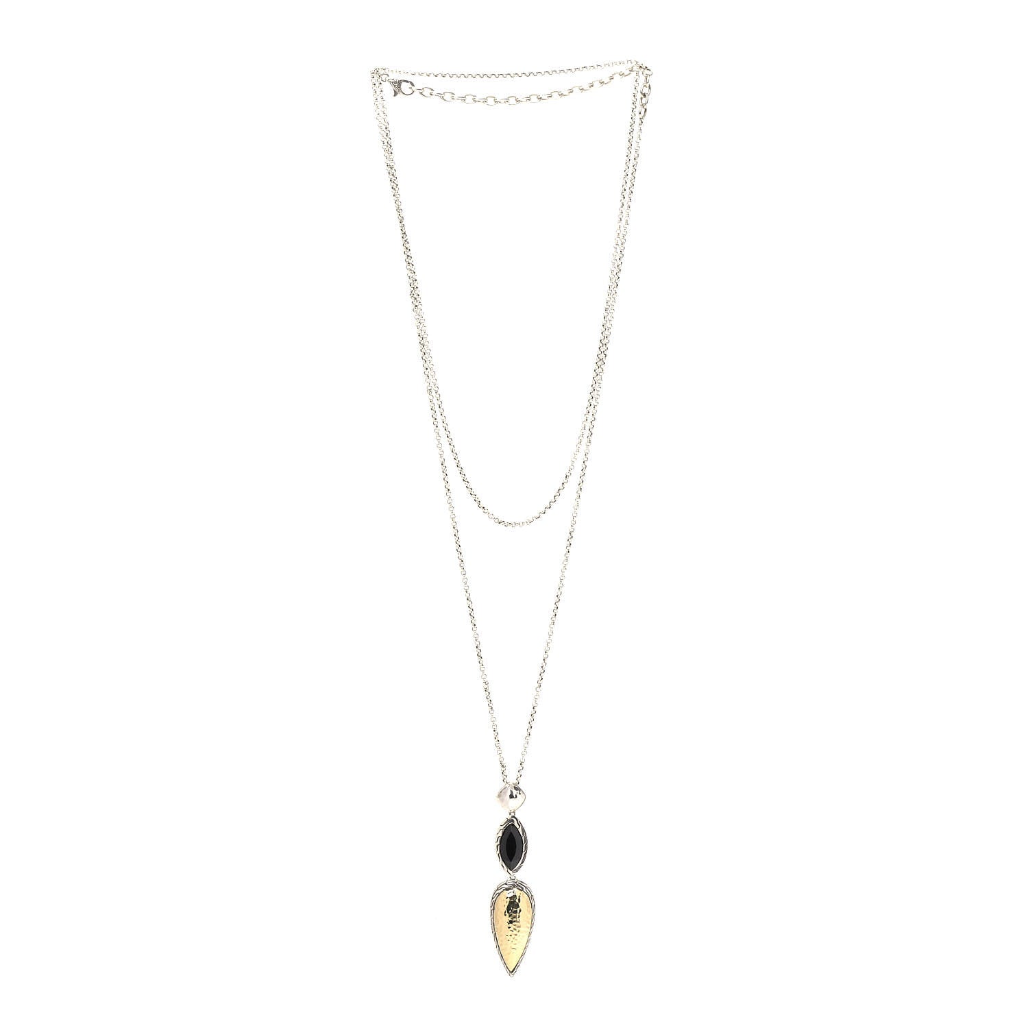 John Hardy Sterling Silver 18K Yellow Gold Onyx Classic Chain Drop Pendant Necklace 3 of 5