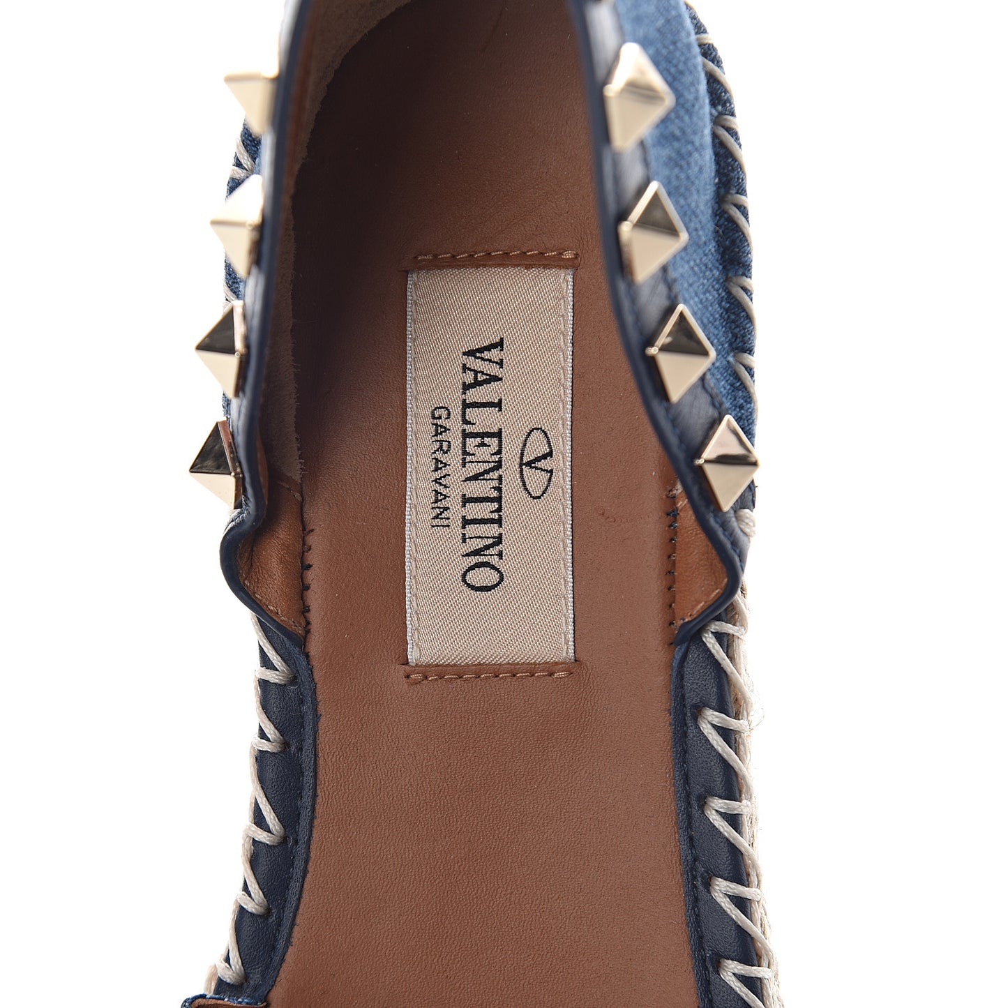 Denim Rockstud Ankle Wrap Espadrille 20mm Flats 37 Light Denim