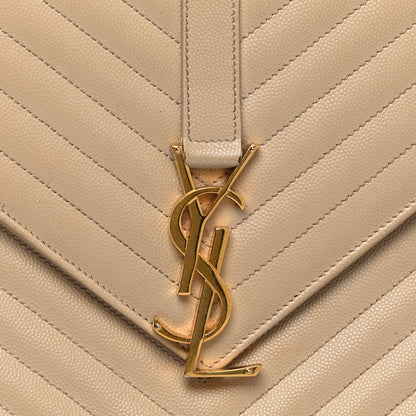 Saint Laurent Grain De Poudre Matelasse Chevron Large Monogram Satchel Dark Beige 7 of 14