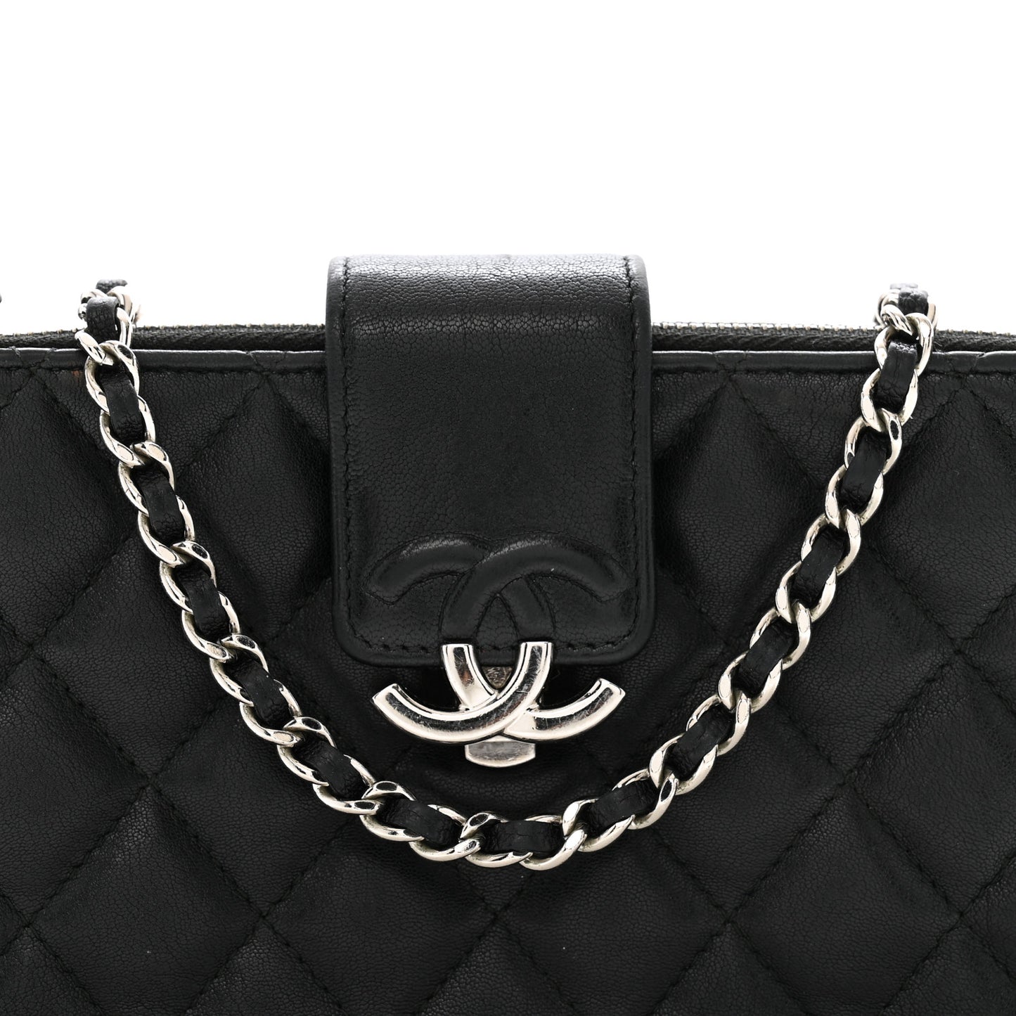 Lambskin Quilted CC Box Clutch With Chain Black