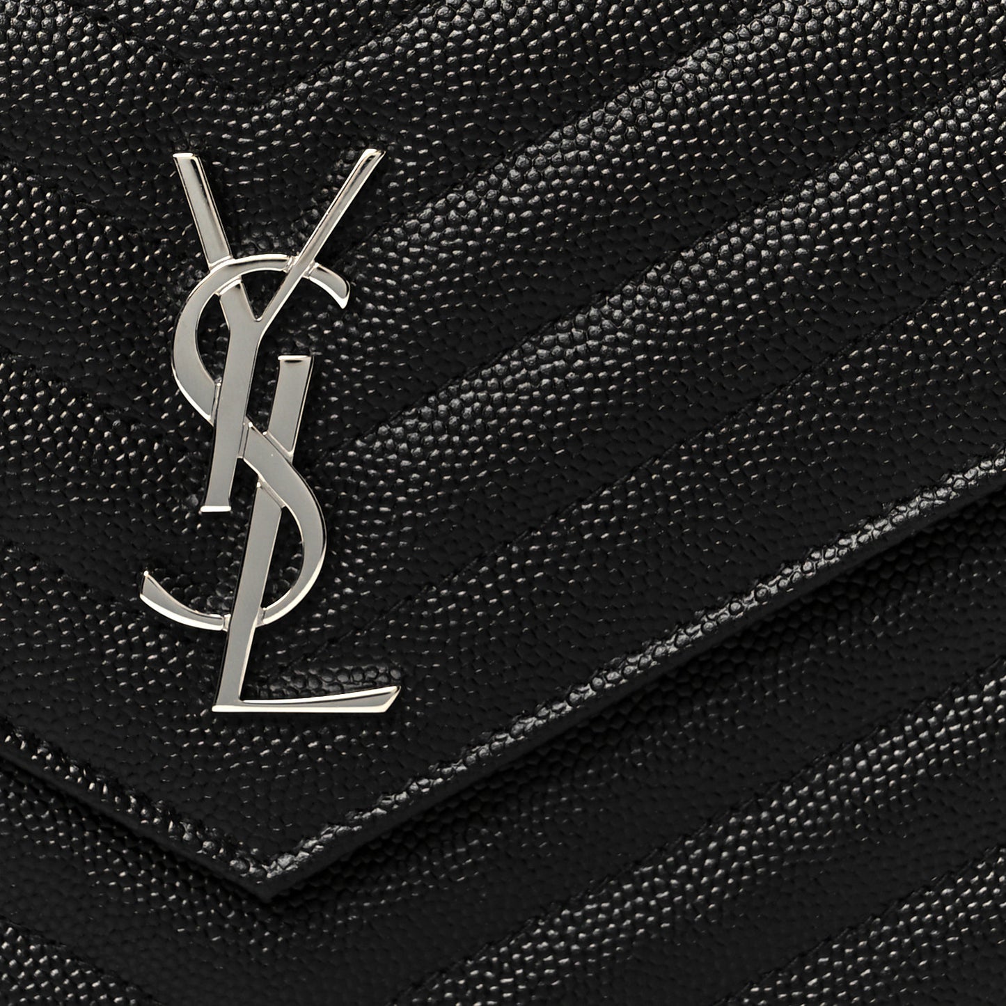 Grain De Poudre Matelasse Chevron Monogram Envelope Chain Wallet Black