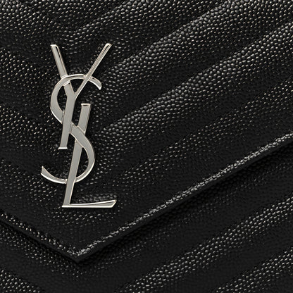 Saint Laurent Grain De Poudre Matelasse Chevron Monogram Envelope Chain Wallet Black 9 of 12