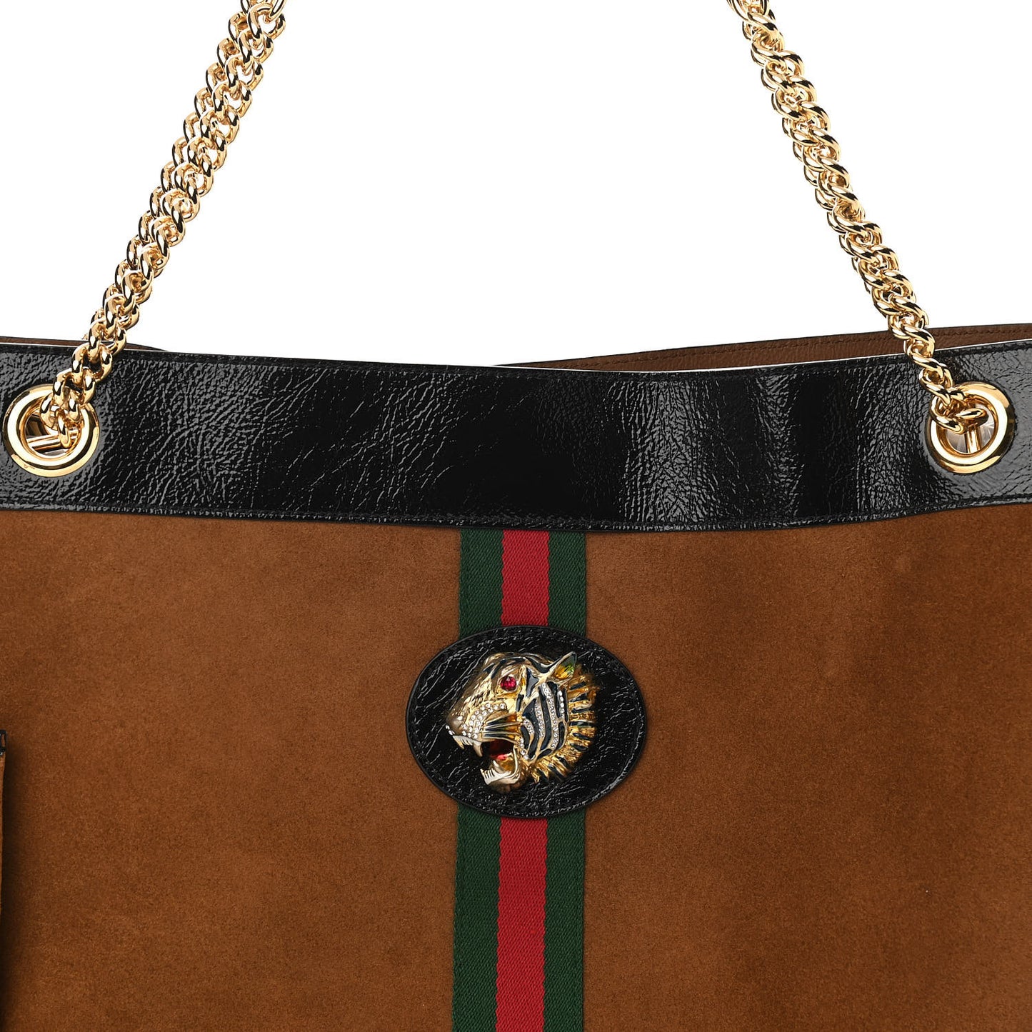 Suede Patent Large Rajah Chain Tote Nocciola Black