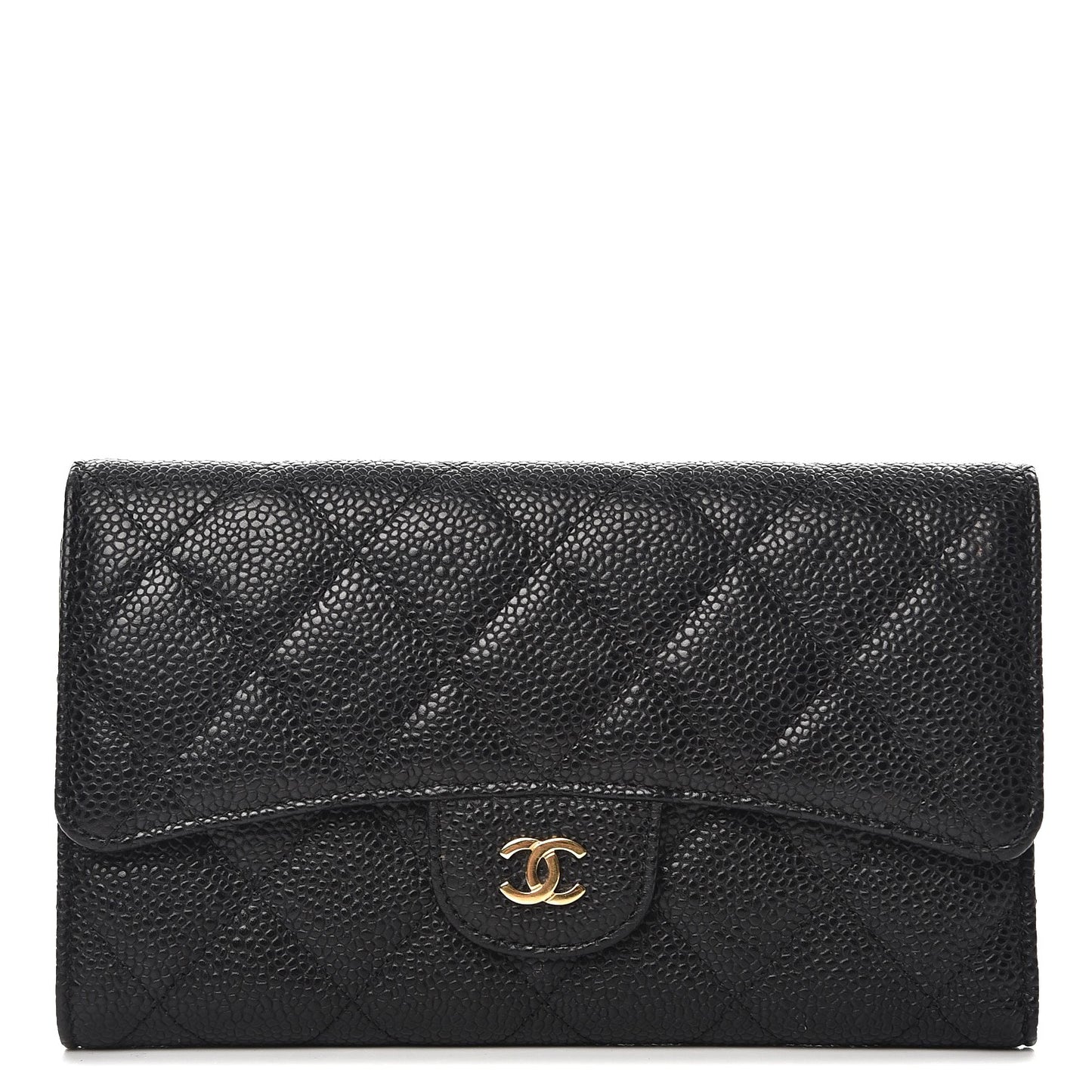 Caviar Quilted Large Flap Wallet Black