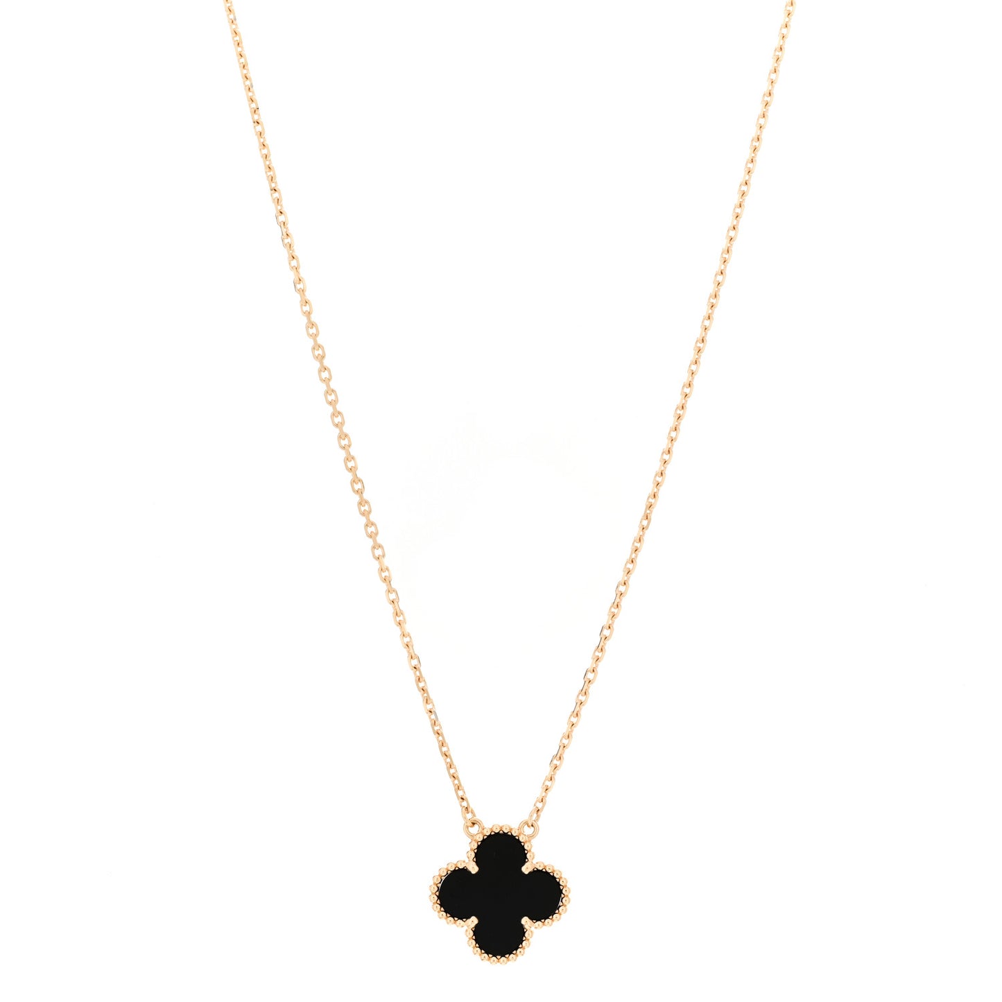 18K Yellow Gold Black Onyx Vintage Alhambra Pendant Necklace