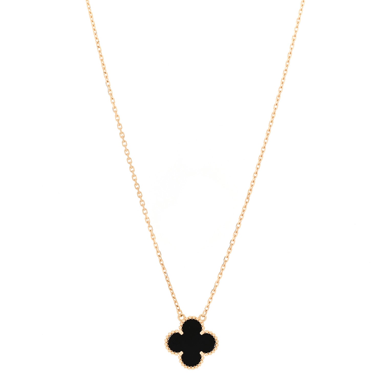 Van Cleef & Arpels 18K Yellow Gold Black Onyx Vintage Alhambra Pendant Necklace 1 of 6