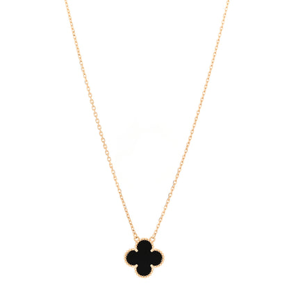 Van Cleef & Arpels 18K Yellow Gold Black Onyx Vintage Alhambra Pendant Necklace 1 of 6