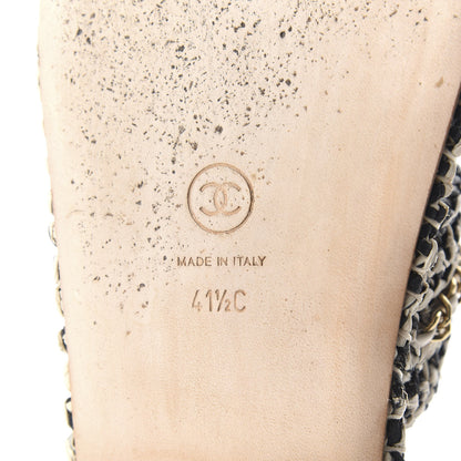 Chanel Raffia Lambskin Woven Chain CC Toe Ring Sandals 41.5 Black Beige 10 of 11