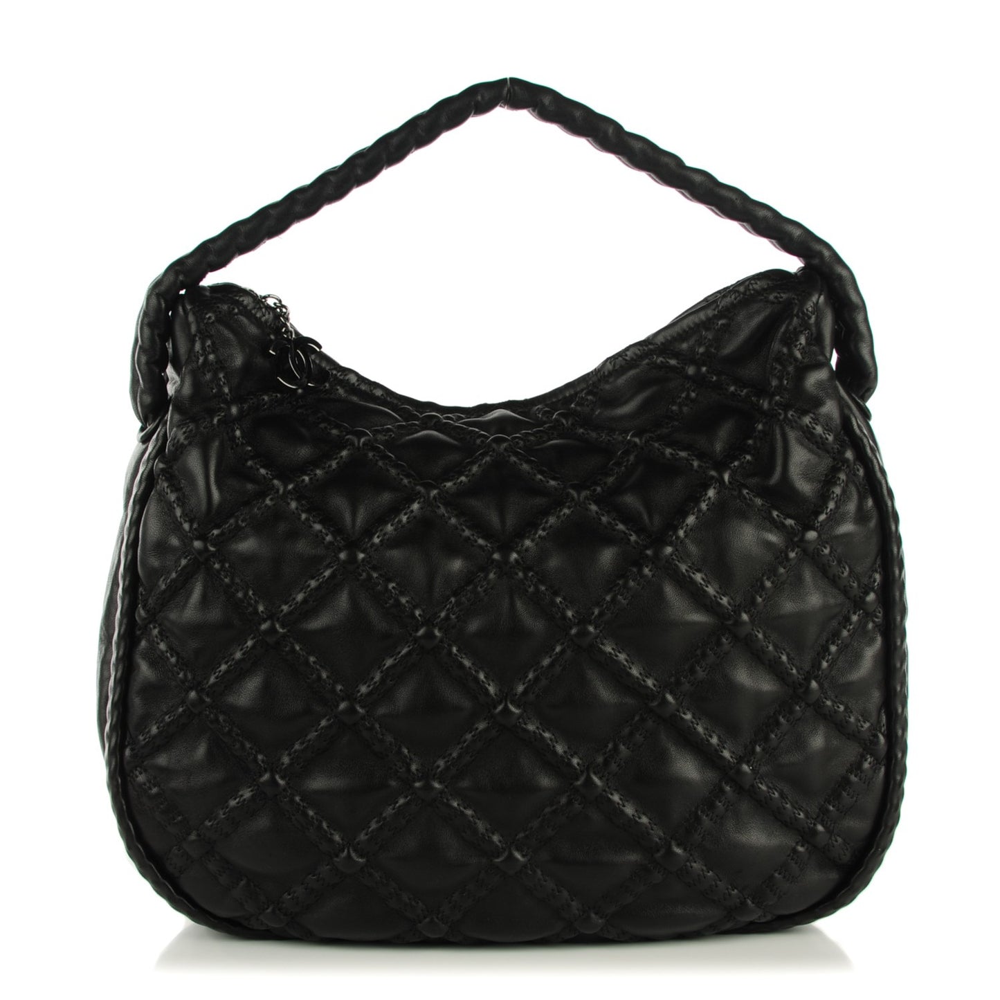 Lambskin Quilted Hidden Chain Hobo Black