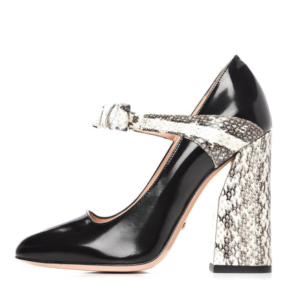 Gucci Polished Calfskin Elaphe Nimue Bow Mary Jane Pumps 36.5 Black Roccia 1 of 8