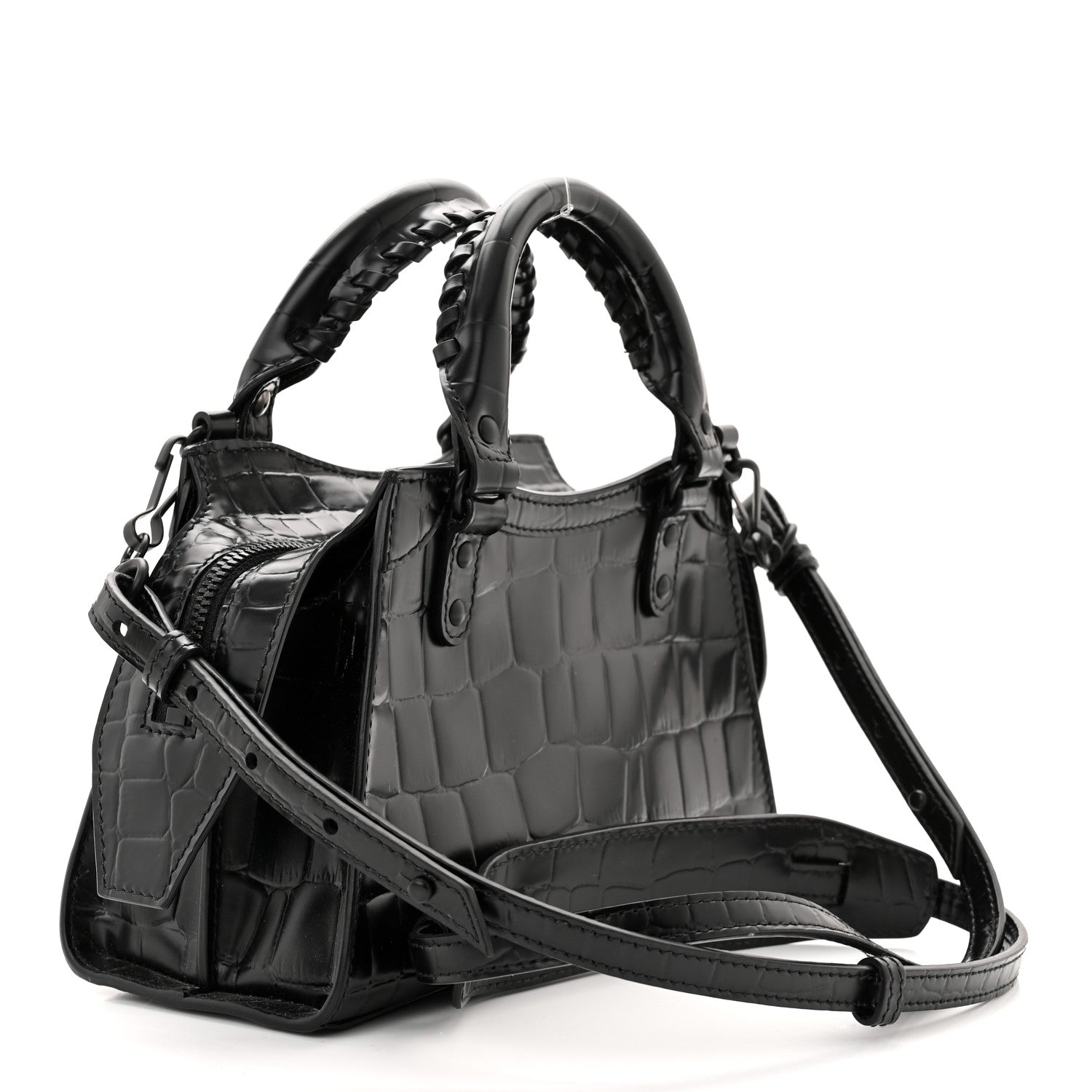 Balenciaga Semi Shiny Calfskin Crocodile Embossed Neo Classic Black Hardware Mini City Black 3 of 10