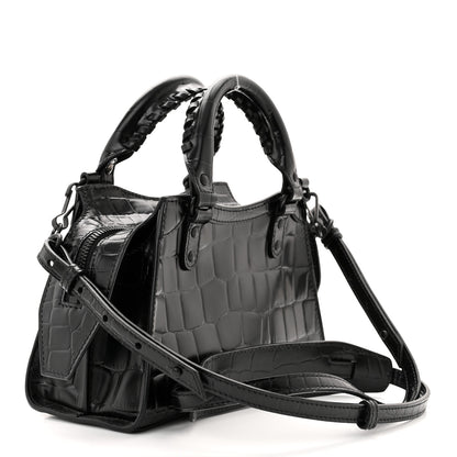 Balenciaga Semi Shiny Calfskin Crocodile Embossed Neo Classic Black Hardware Mini City Black 3 of 10
