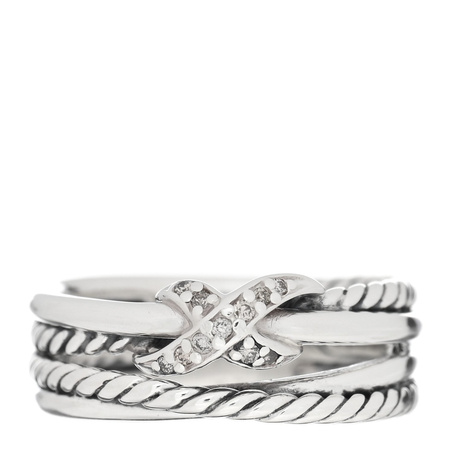 David Yurman Sterling Silver Diamond X Crossover Ring 50 5.5 1 of 4