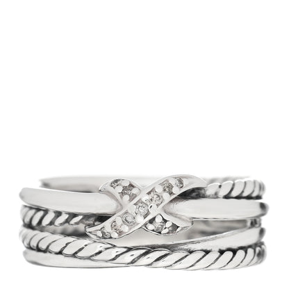 David Yurman Sterling Silver Diamond X Crossover Ring 50 5.5 1 of 4