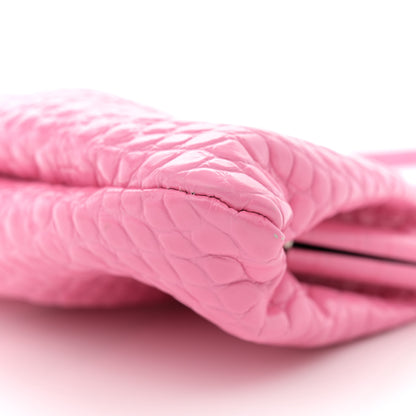 Balenciaga Shiny Supple Calfskin Logo Crocodile Embossed XL Cloud Clutch Pink 10 of 12