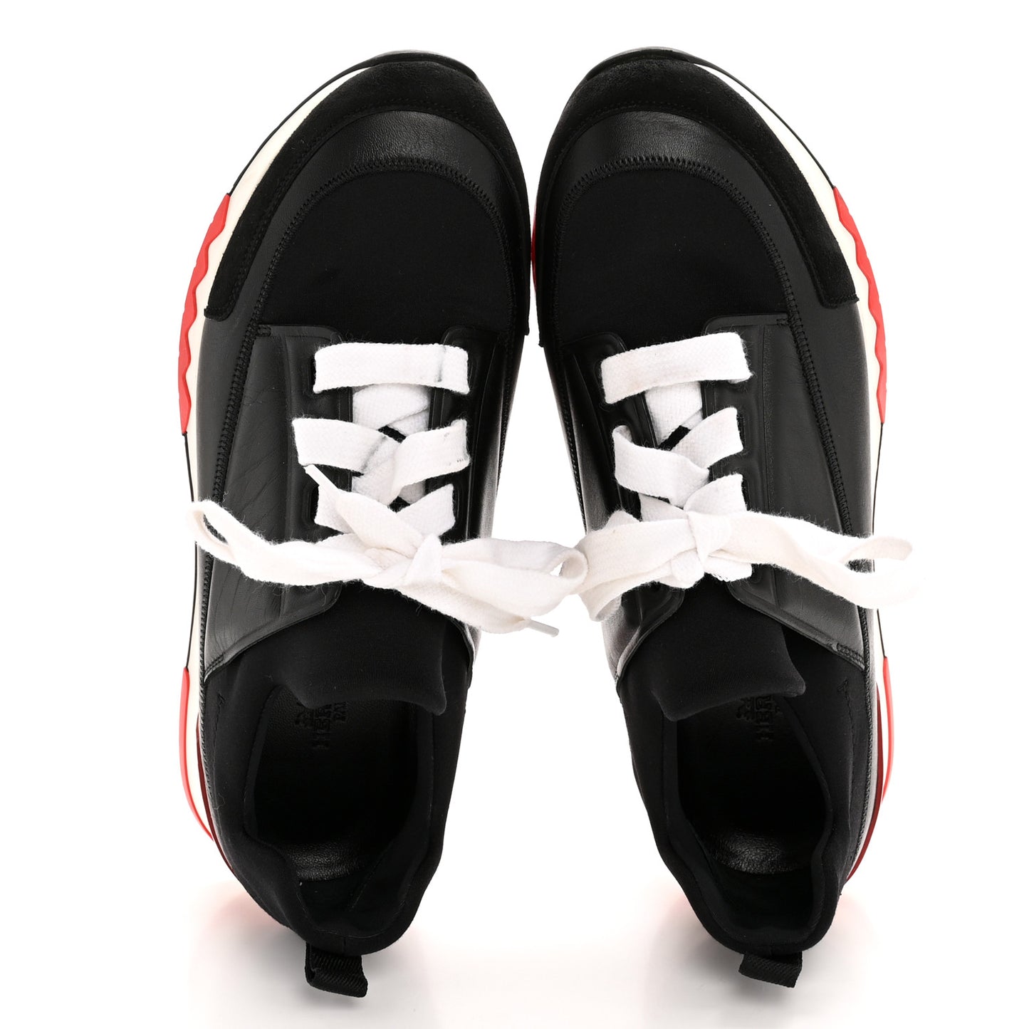 Calfskin Technical Canvas Suede Goatskin Womens Stadium Sneakers 37.5 Black