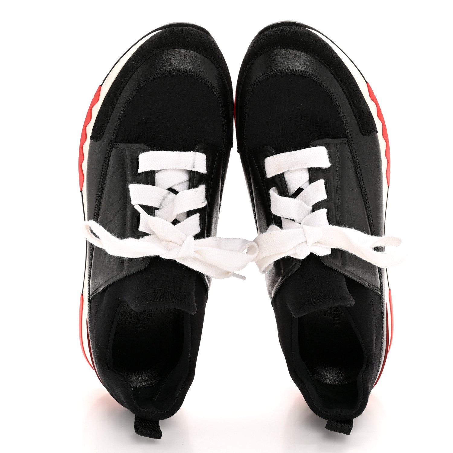 Hermes Calfskin Technical Canvas Suede Goatskin Womens Stadium Sneakers 37.5 Black 2 of 11