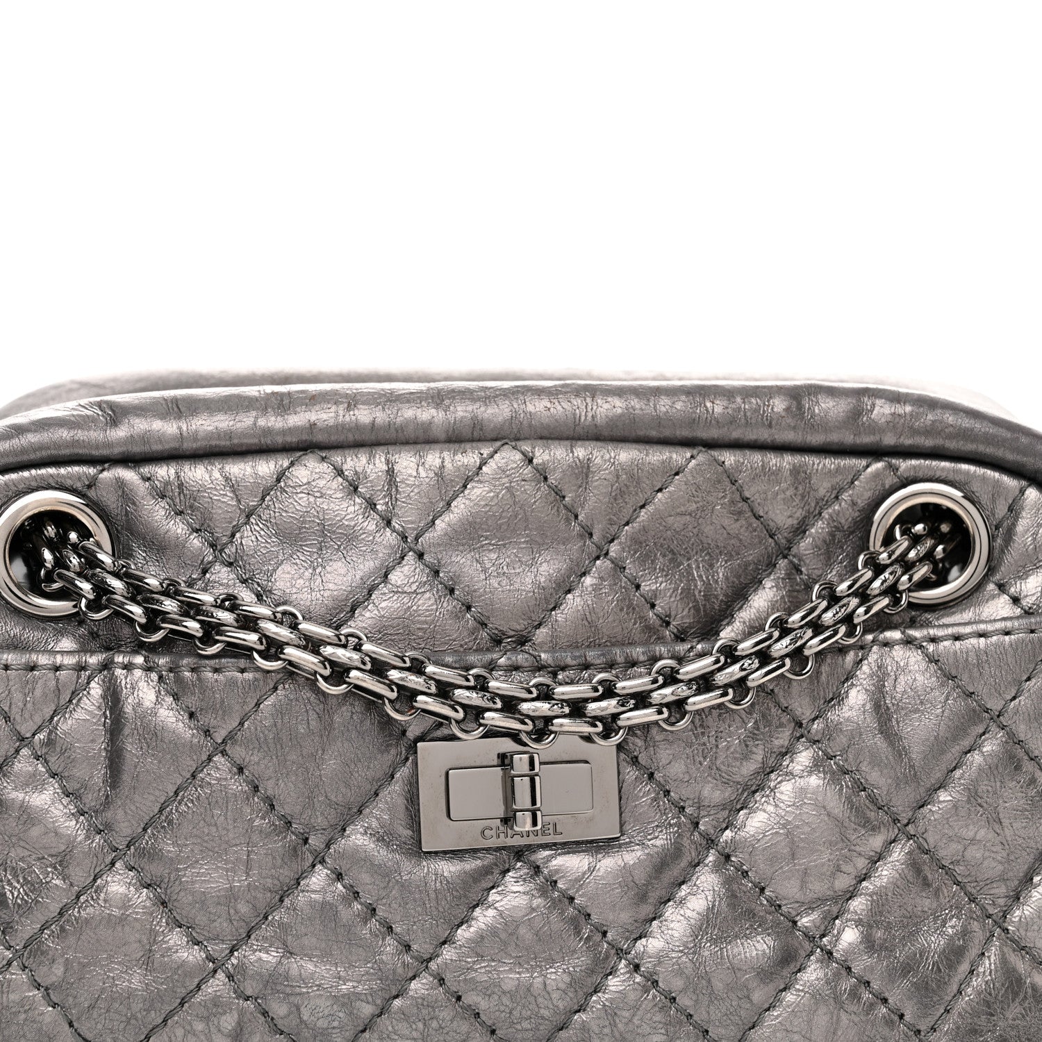 Chanel Metallic Aged Calfskin Quilted Small Reissue Camera Case Dark Silver 8 of 14