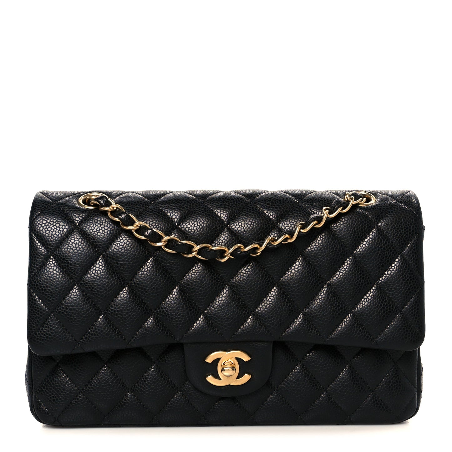 Caviar Quilted Medium Double Flap Black