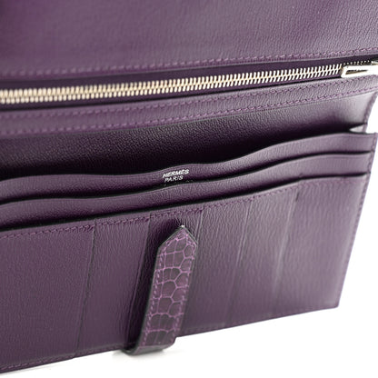 Hermes Shiny Porosus Crocodile 18K Gold Diamond Bearn Wallet Amethyst 7 of 8