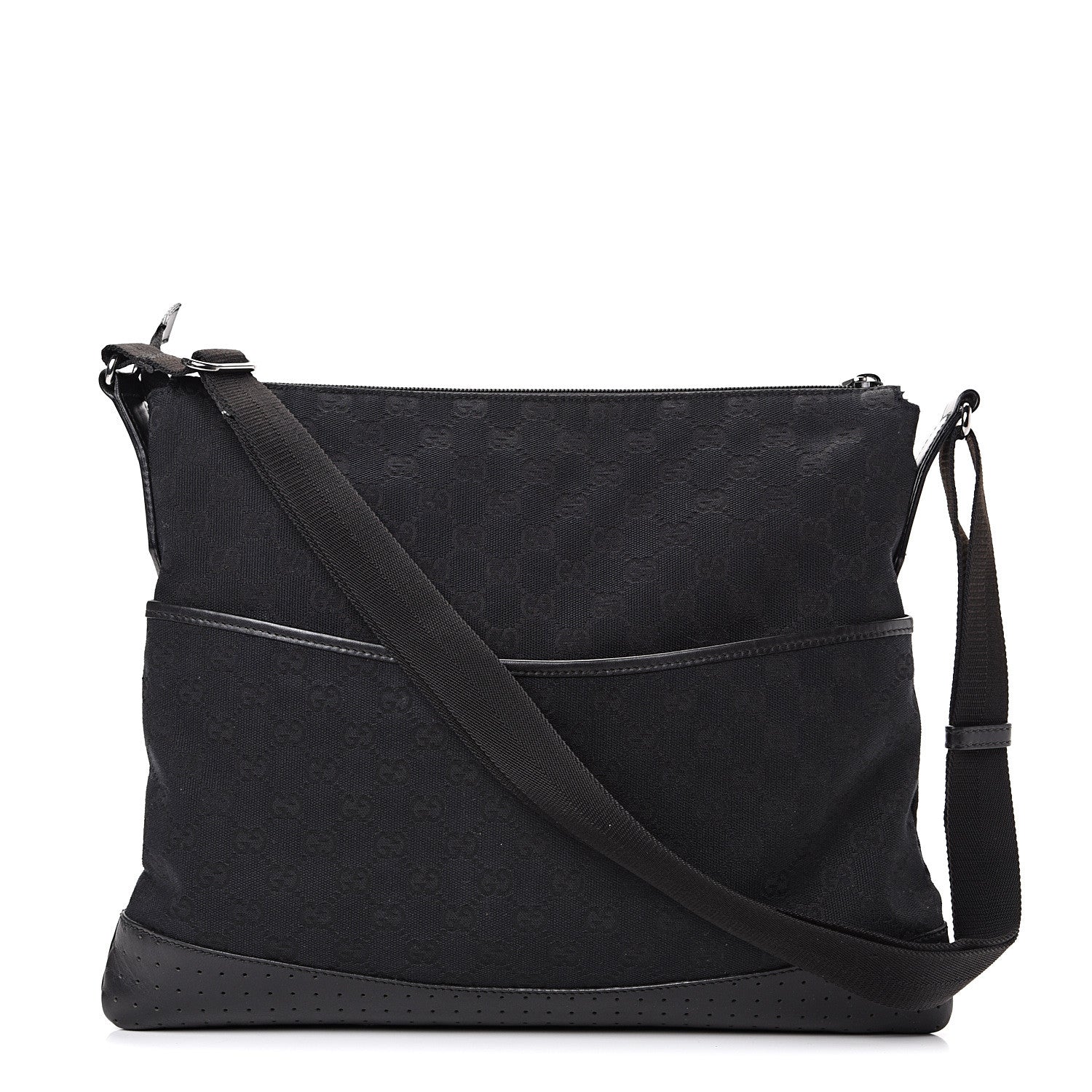 Gucci Monogram Perforated Calfskin Messenger Black 1 of 10