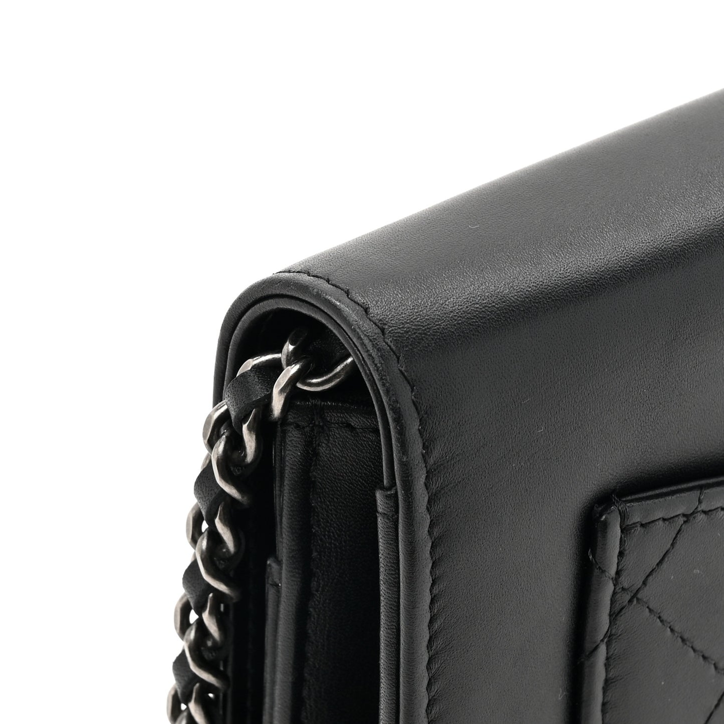 Calfskin Chain 20s Signe Wallet on Chain WOC Black