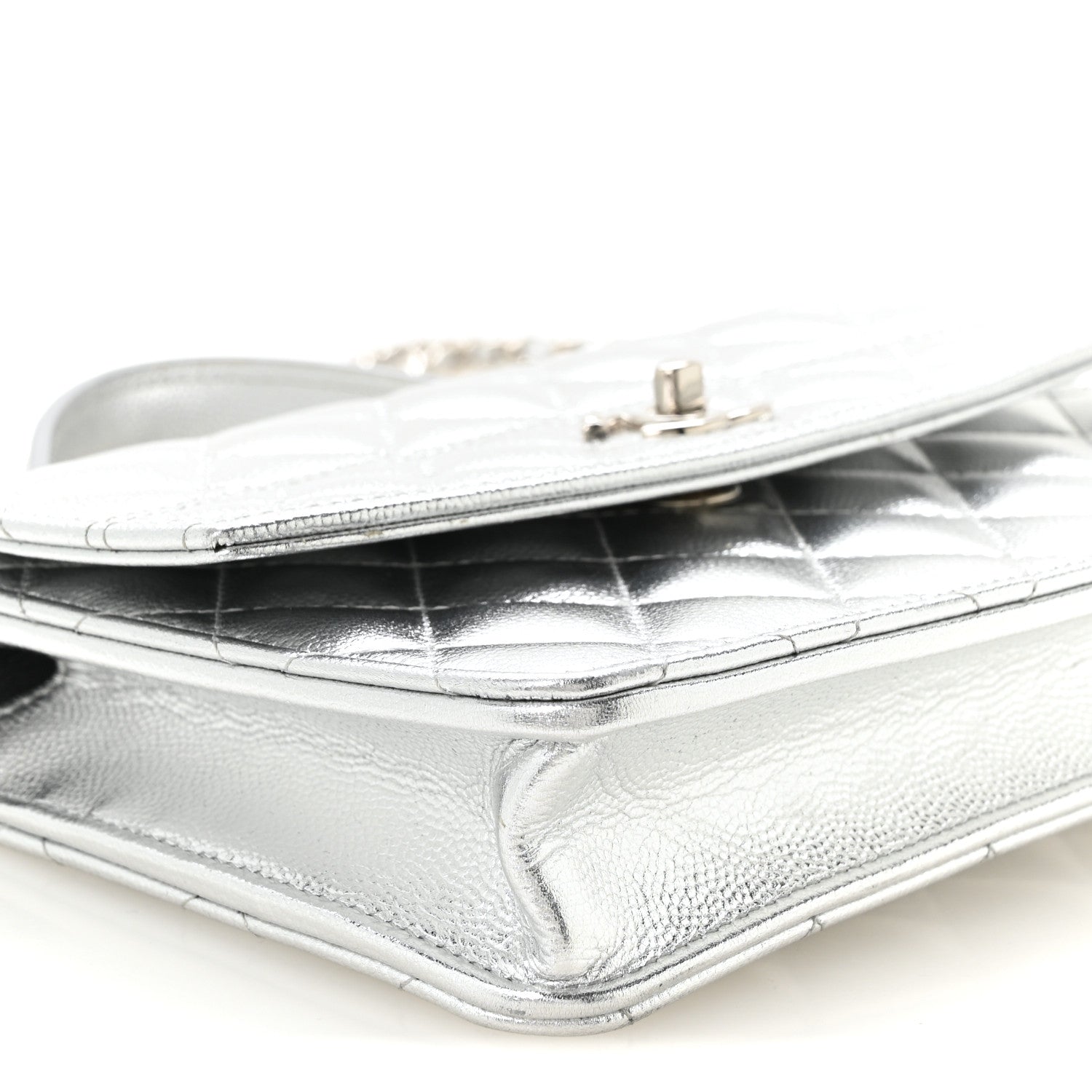 Chanel Metallic Caviar Quilted Top Handle Wallet on Chain WOC Silver 10 of 12