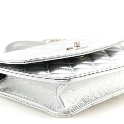 Chanel Metallic Caviar Quilted Top Handle Wallet on Chain WOC Silver 10 of 12