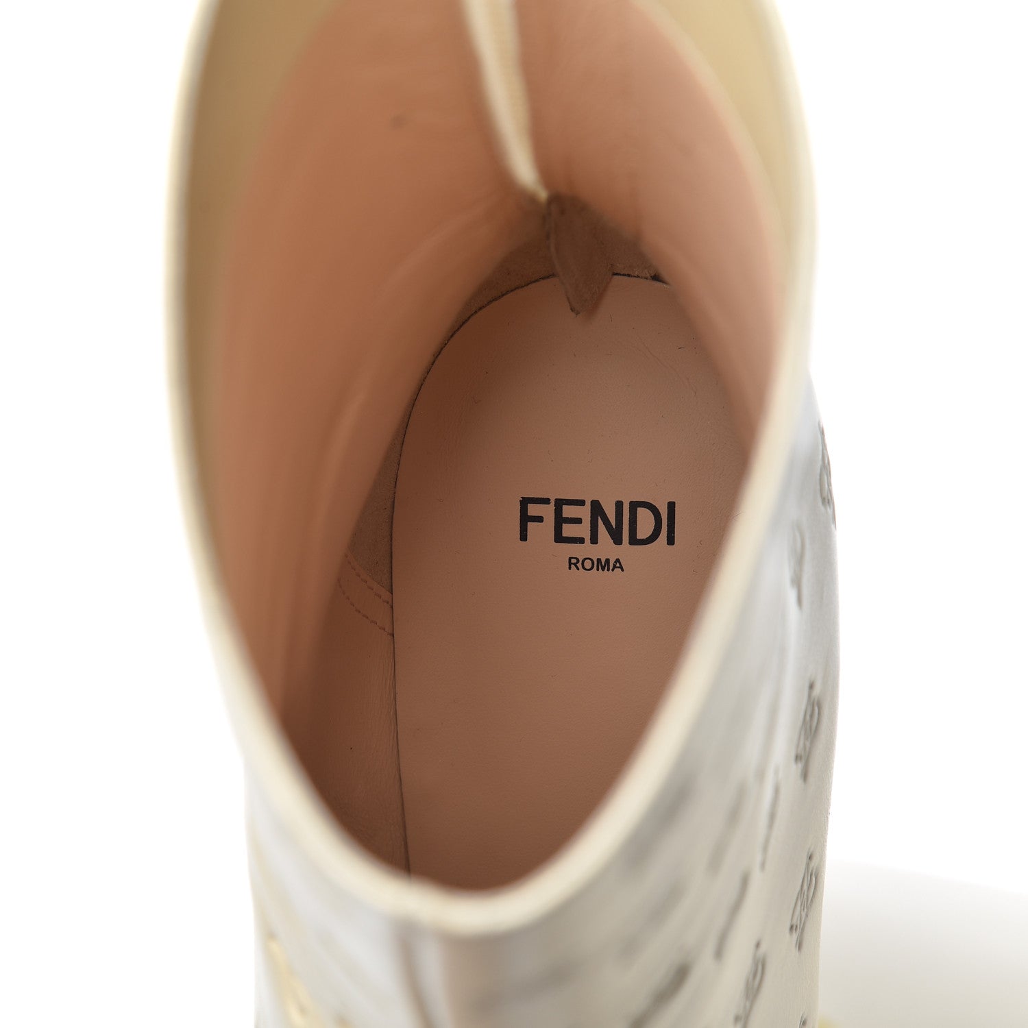Fendi Vitello Karligraphy Embossed FFreedom High Heel Ankle Boots 40 White 5 of 11