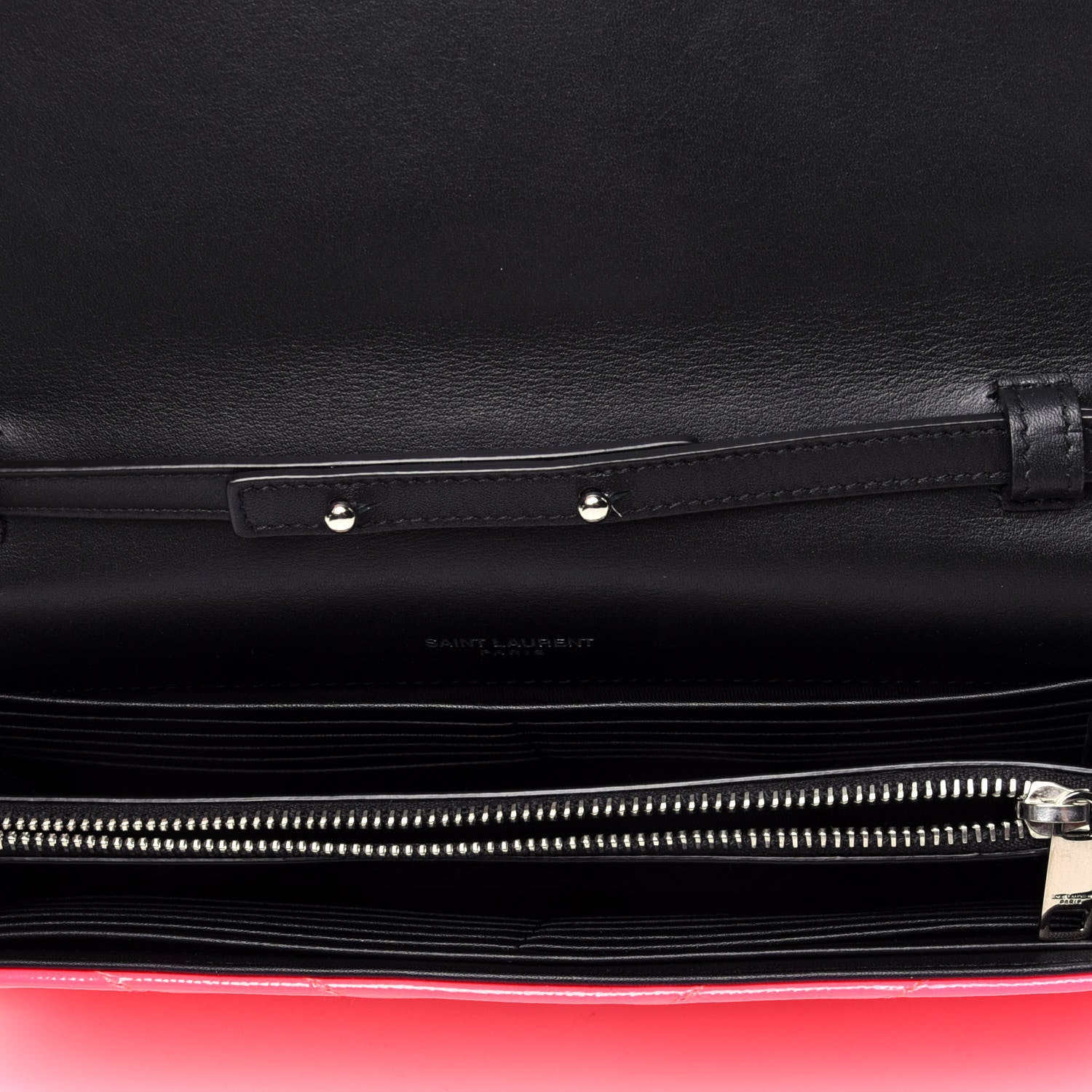 Saint Laurent Patent Grain De Poudre Matelasse Chevron Monogram Chain Wallet Neon Pink 4 of 4
