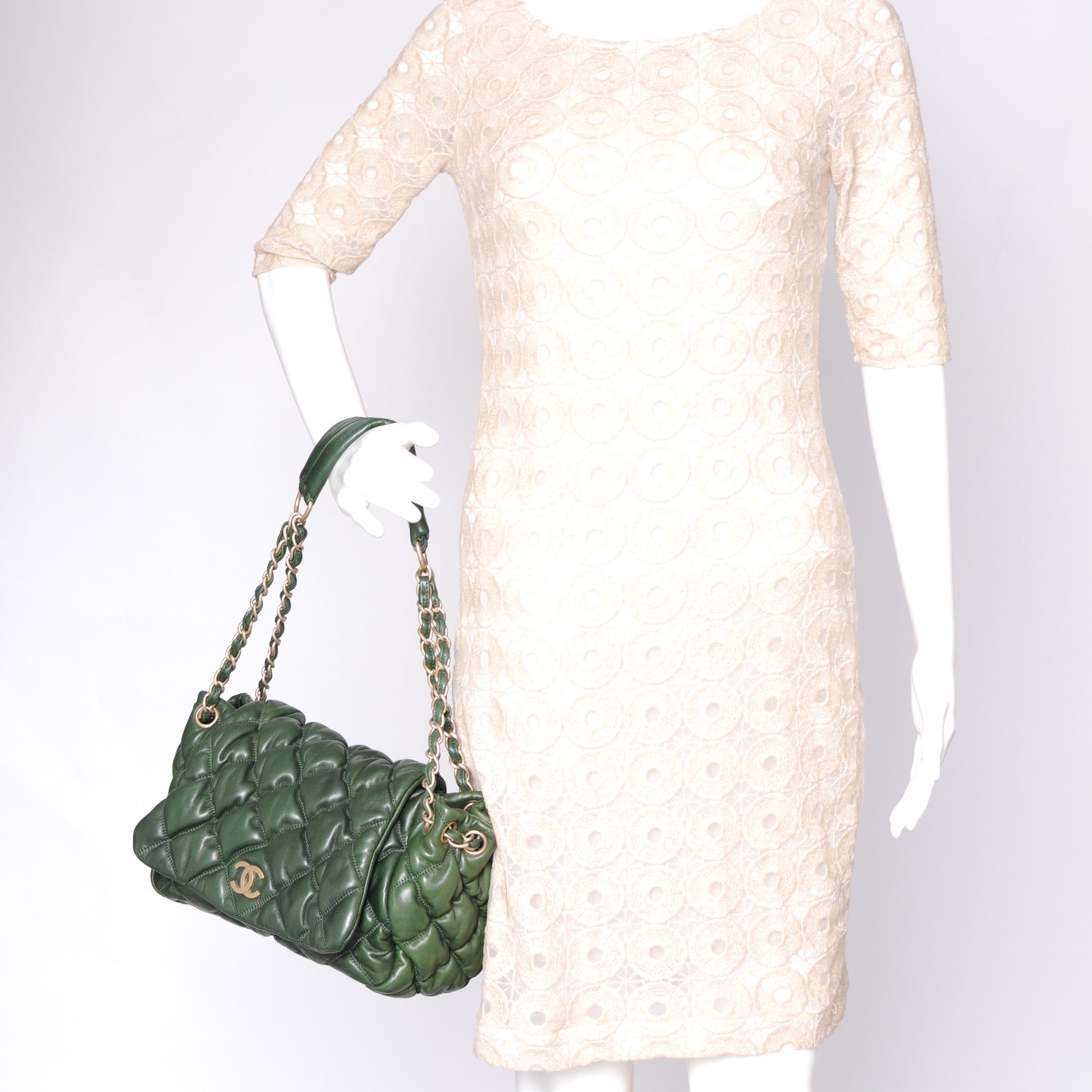 Chanel Lambskin Bubble Quilt Flap Green 2 of 7