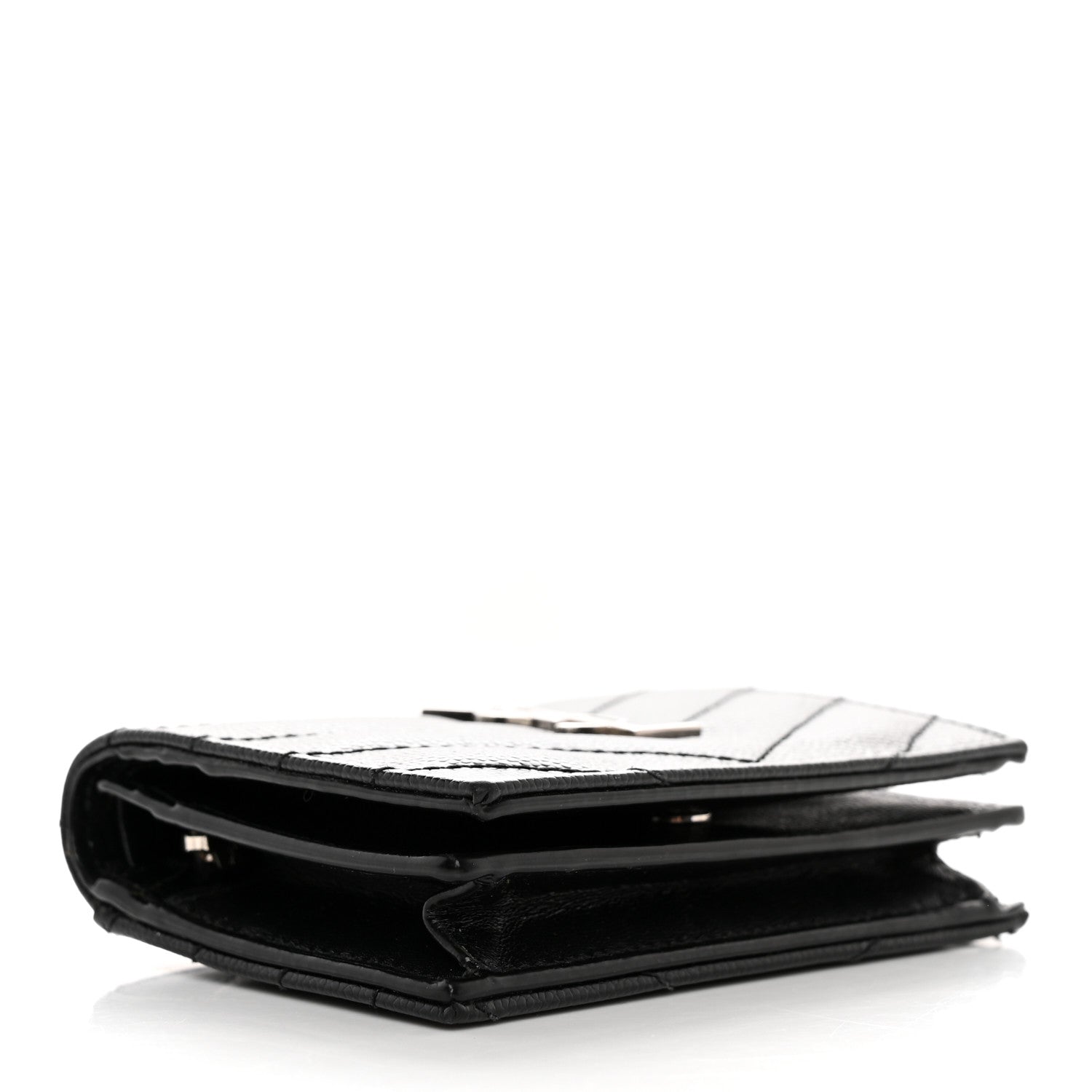 Saint Laurent Grain De Poudre Matelasse Chevron Monogram Card Case Black 4 of 7