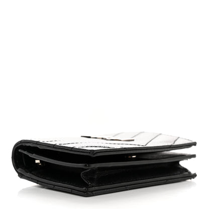 Saint Laurent Grain De Poudre Matelasse Chevron Monogram Card Case Black 4 of 7