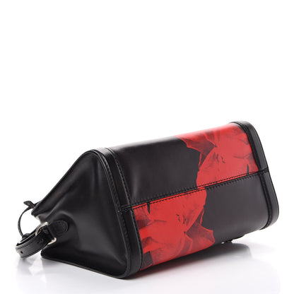 Alexander McQueen Calfskin Rose Printed Small Skull Padlock Zip Around Tote Black 3 of 12
