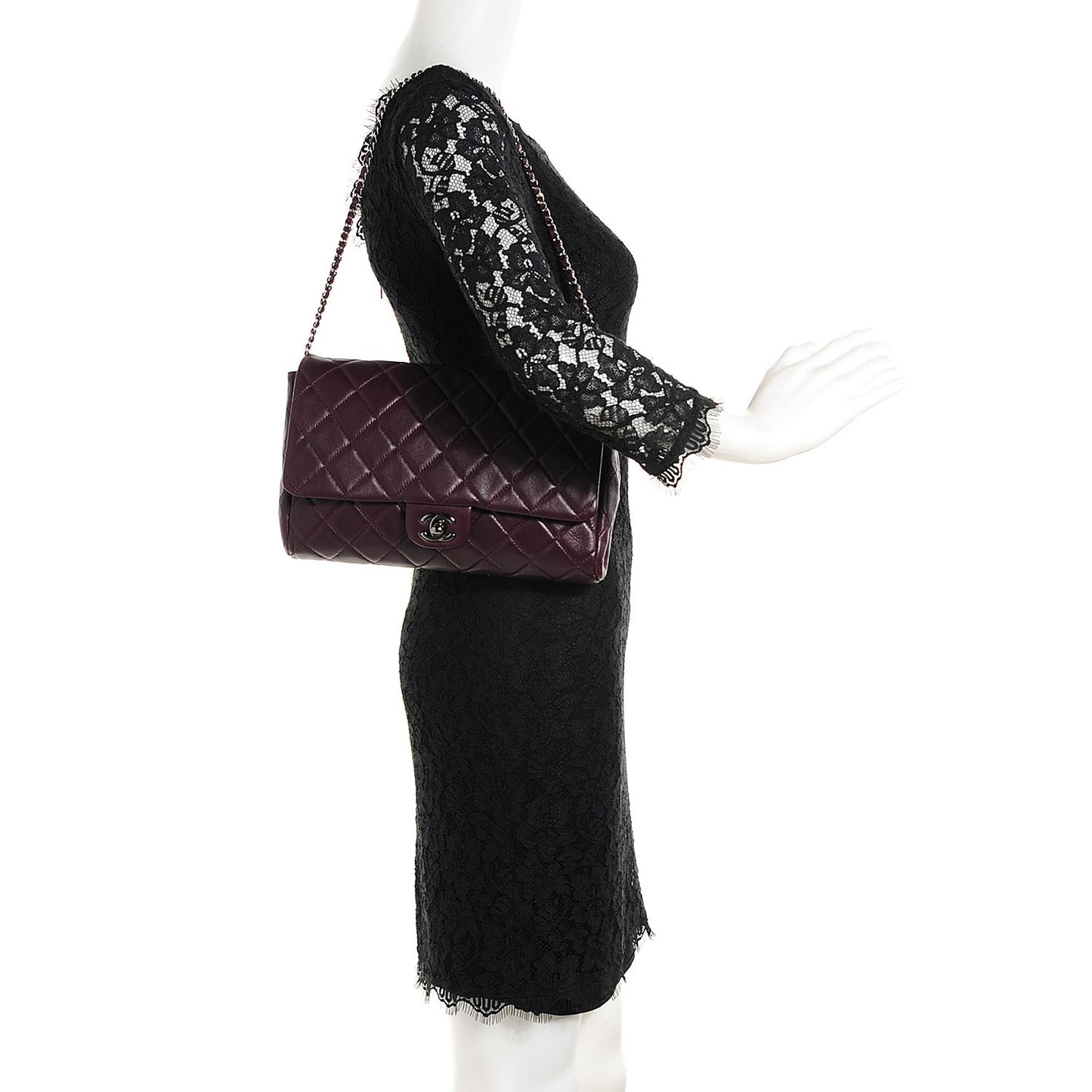 Lambskin Quilted Clutch With Chain Flap Purple