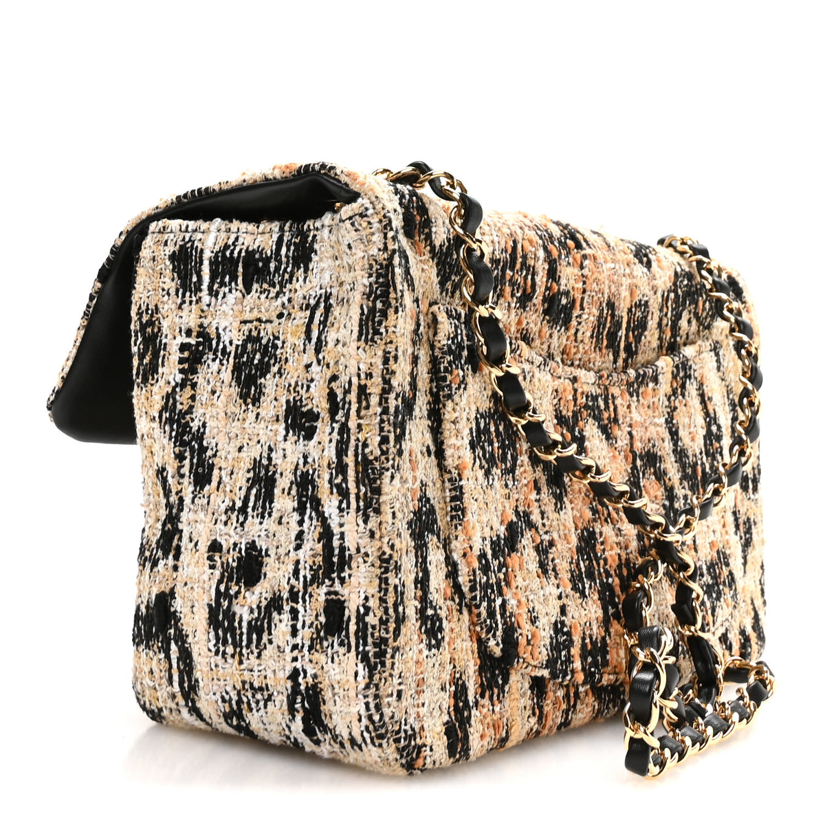 Tweed Mixed Fibers Leopard Print Small Souplissimo Maxi Flap Brown Black White