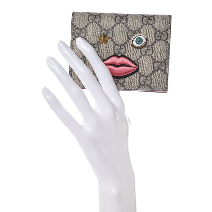 Gucci GG Supreme Monogram Face Embroidered Card Case Wallet Pink 2 of 8