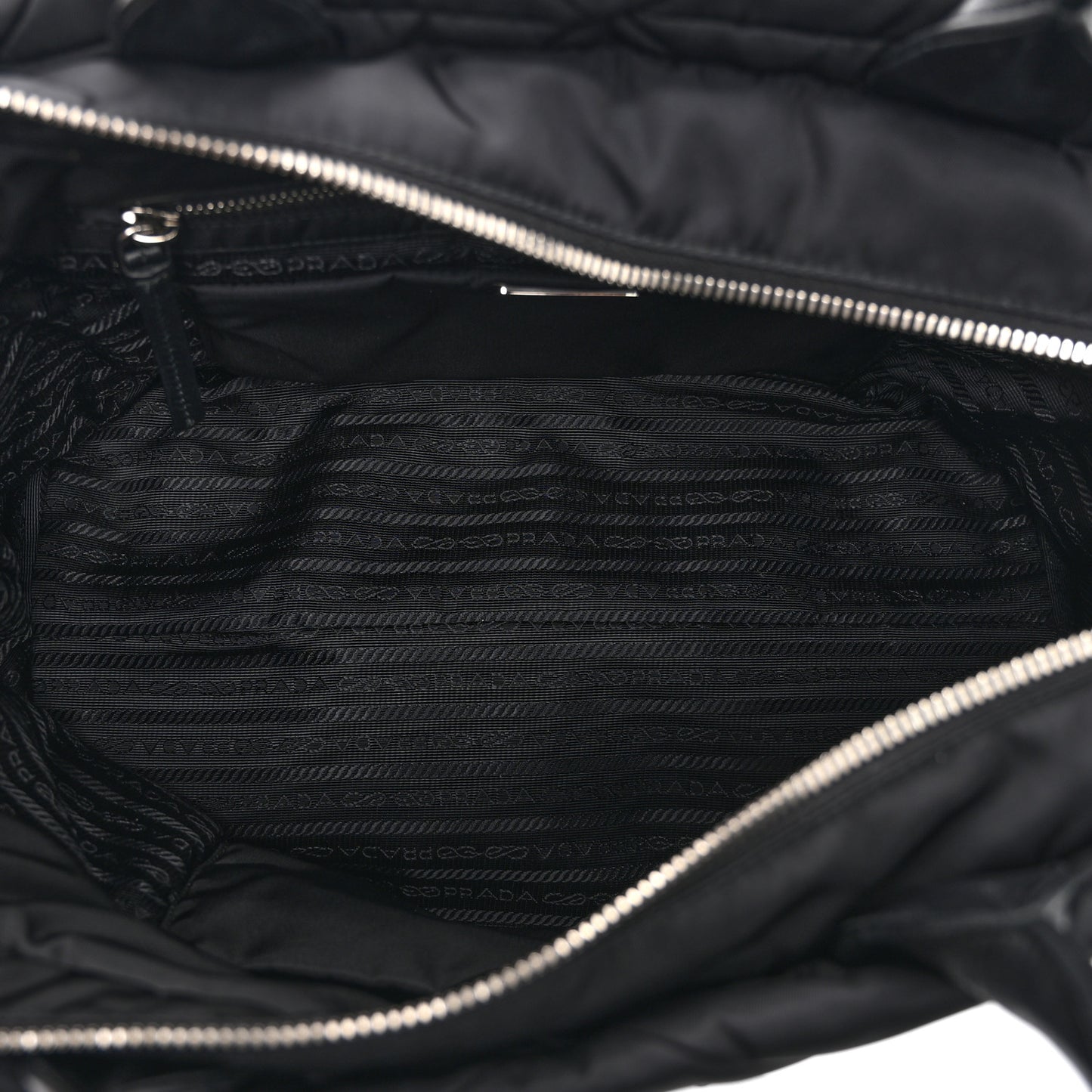 Re-Nylon Nappa Triangle Quilted Padded Medium Double Handled Zip Tote Black
