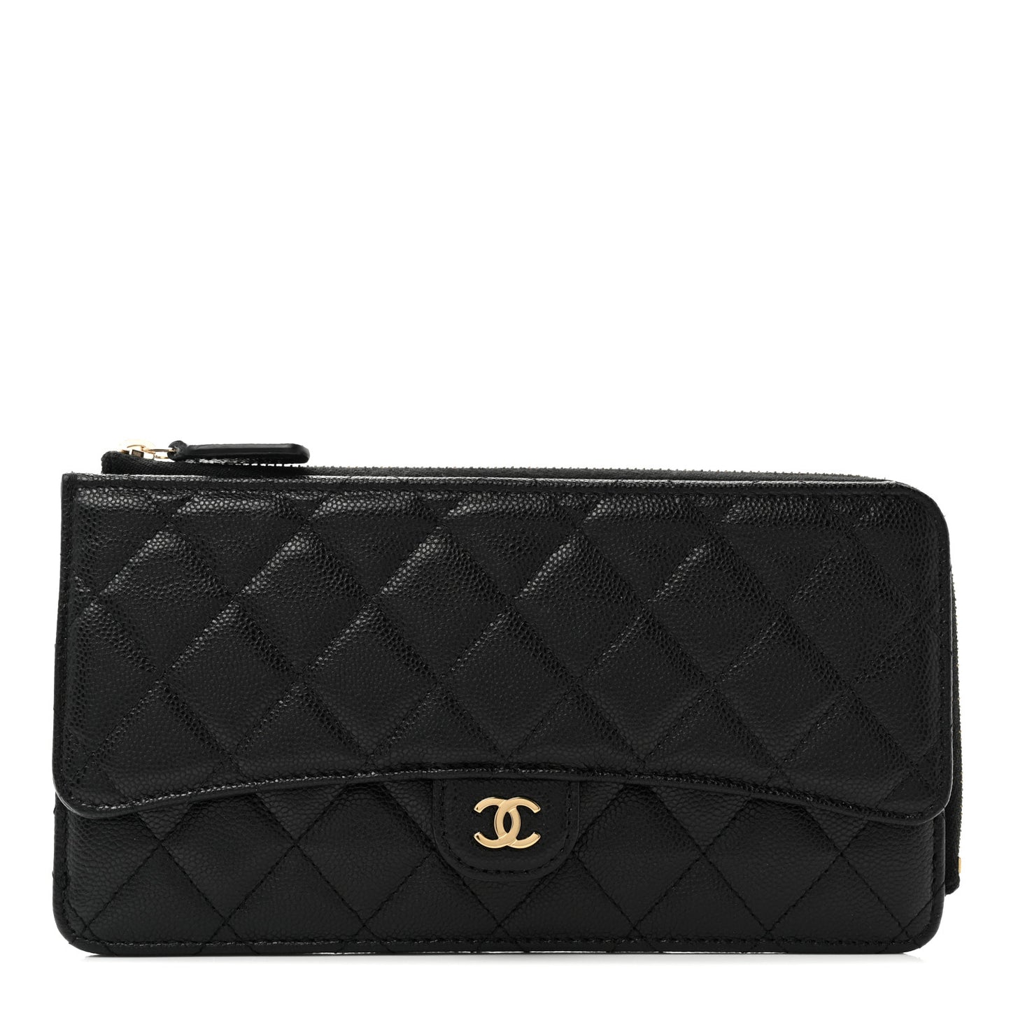 Caviar Quilted Flap Zip Pouch Black