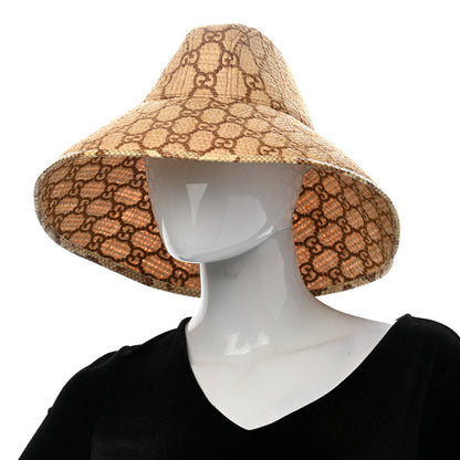 Gucci Raffia Elaphe GG Monogram Embroidered Wide Brim Hat Ivory Dark Brown 2 of 9