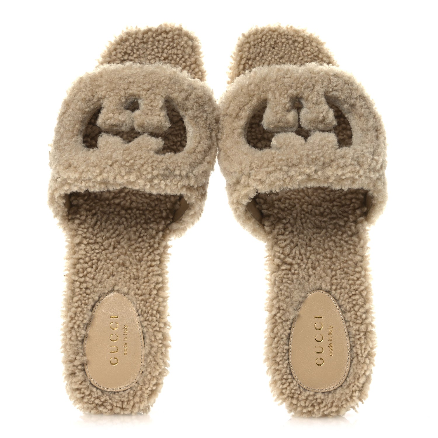 Gucci Shearling Interlocking G Cut Out Slide Sandals 37 Butterscotch 2 of 10