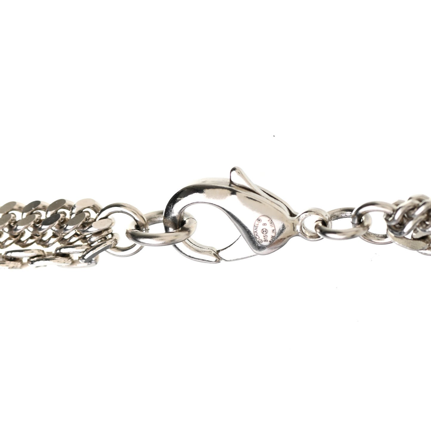 Baguette Crystal CC Shield Multi Strand Long Chain Necklace Silver